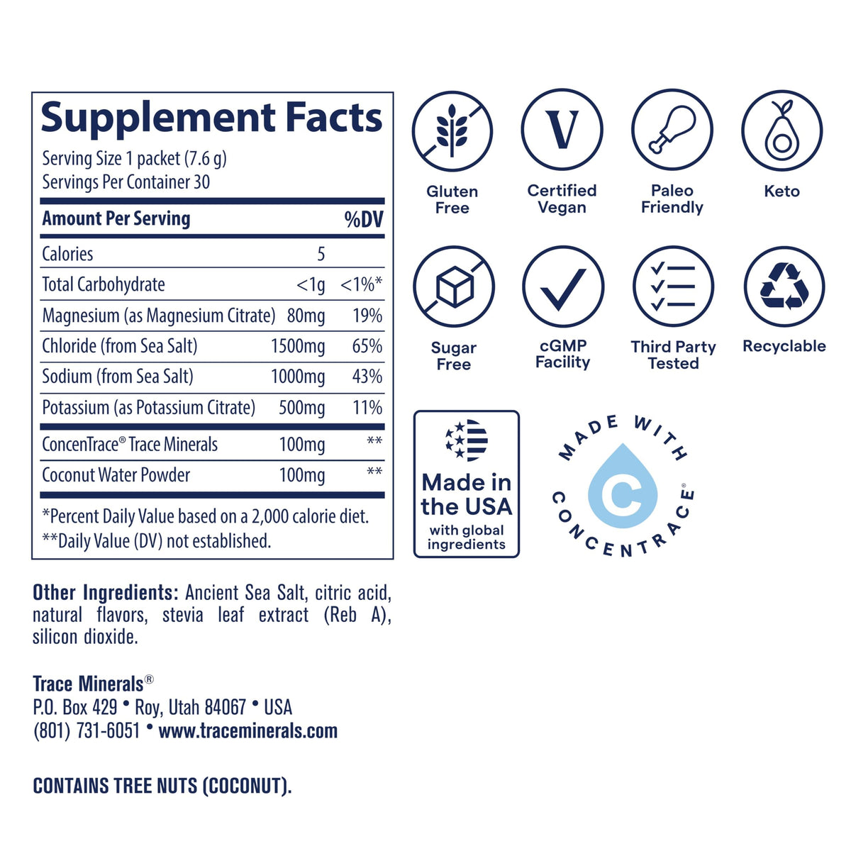 Trace Minerals ZEROLyte Salty Orange Sugar Free Electrolyte Powder Packets 30-Pack — Zero Sugar Hydration Drink Mix — Ancient Sea Salt — Replenishes Electrolytes Lost Through Exercise