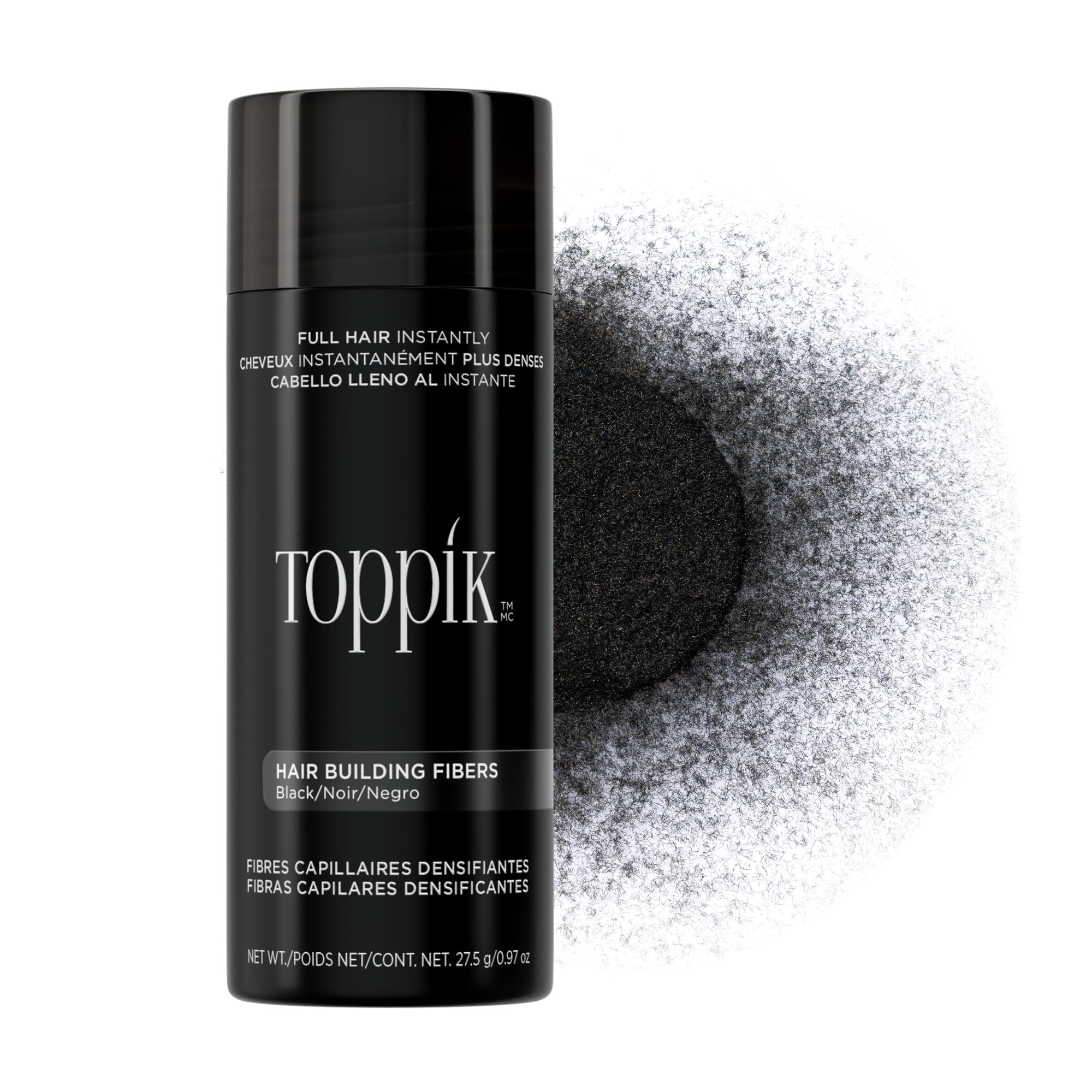 Toppik Hair Building Fibers, Black, 27.5g Fill In Fine or Thinning Hair, Instantly Thicker, Fuller Looking, 9 Shades for Men & Women, Keratin Protein Formula
