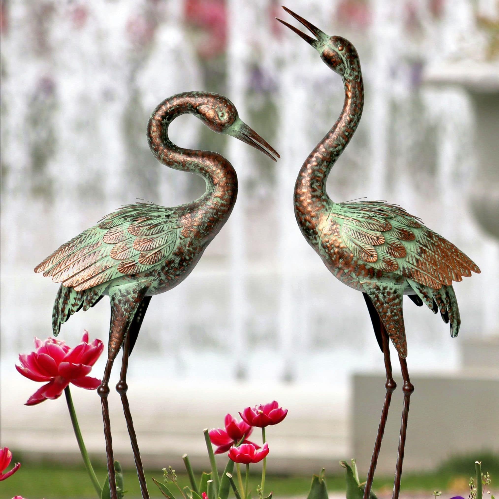 Shorayn Metal Heron Garden Statue Life-Size Crane Set Indoor Yard Decor Handmade Gift