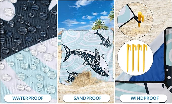 WIWIGO Beach Blanket Waterproof Sandproof Beach Mat 79" X 83"/10'x9'for 2-8 Adults Quick Drying Outdoor Picnic Mat Beach Accessories for Travel, Camping, Hiking