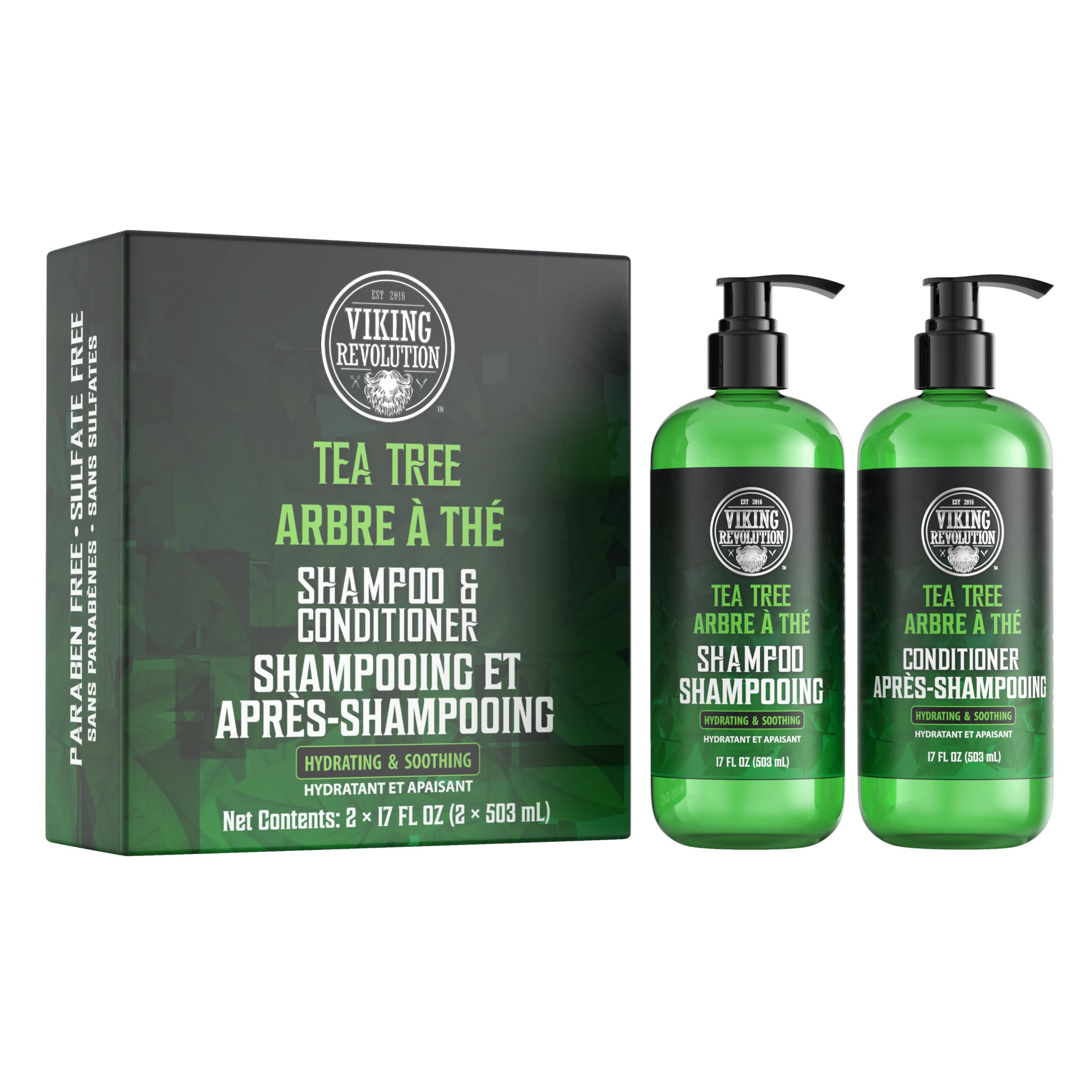 Viking Revolution Tea Tree Shampoo and Conditioner Set - Hydrates, Moisturizes & Soothes Dry and Itchy Scalps - With Natural Tea Tree Oil - 17 oz