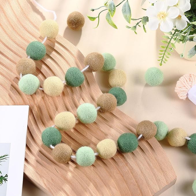 Boao 3 Pieces Wool Felt Ball Garland Colorful Pom Pom Garland Handmade 6.5 Feet Long 24 Balls Felt Banner for Wall Christmas Tree Decoration (Elegant Color)