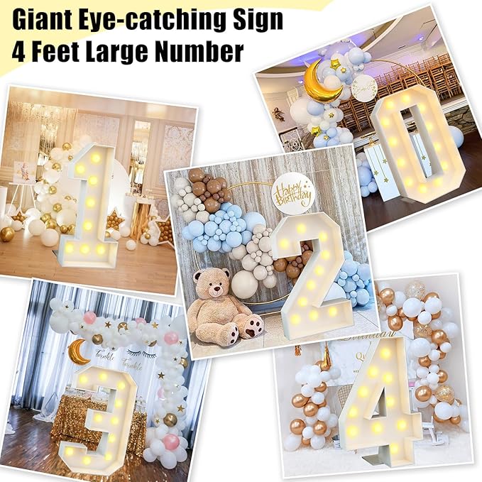 Light Up Number 0 White Large Marquee 4ft Numbers with Lights Mosaic Frame Slots-in Letter 0 for Birthday Party Decorations Pre-Cut Cardboard Giant Cut-Out Thick Foam Board 2025 Sign Graduation