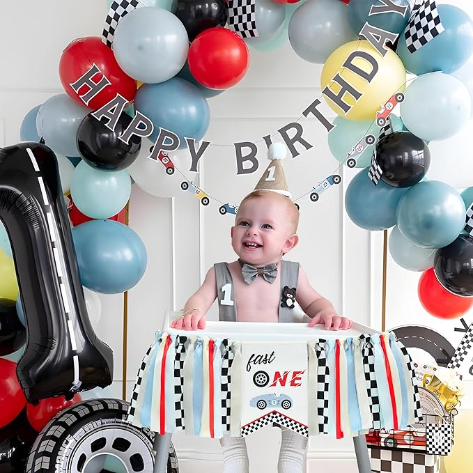 Fast One Highchair Banner 1st Birthday Boy Race Car First Birthday Party Decorations Fast One Race Car Photo Prop Cake Smash