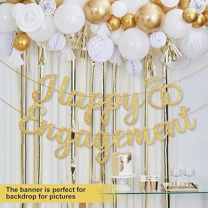 Happy Engagement Banner, Engagement Party Decorations, Engaged Banner Sign for proposal Wedding Decor Bridal Shower Bachelorette Party Decorations