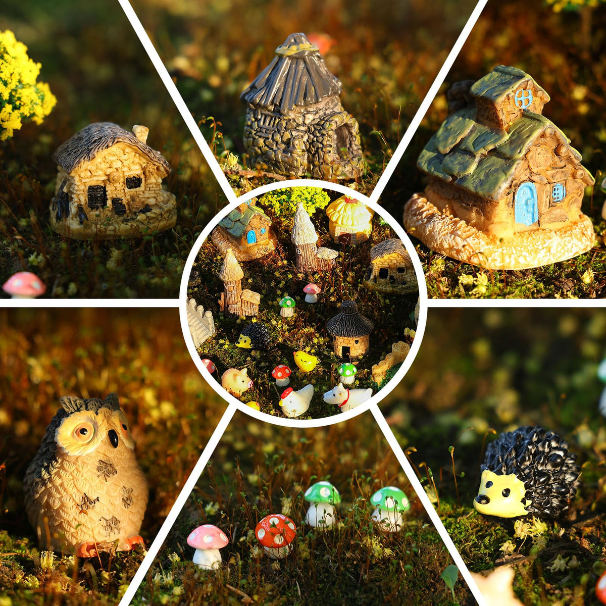 HIYZI 60 PCS Mini Fairy Garden Accessories Kit Miniature House Decor