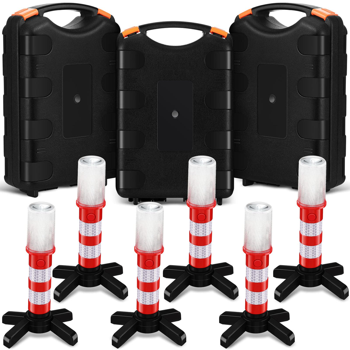 Riakrum 4 Pcs Emergency Roadside Flares Bulk Kit LED Safety Strobe Road Warning Light Bright Red Safety Beacon Strobe Light Road