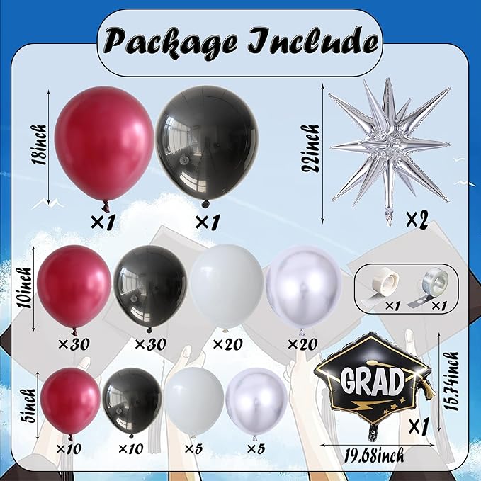 2026 Graduation Party Decorations, 138Pcs Burgundy White Silver Black Congrat Grad Balloons Arch Garland Kit, Class of 2026 Graduation Birthday So Proud Of You Decorations