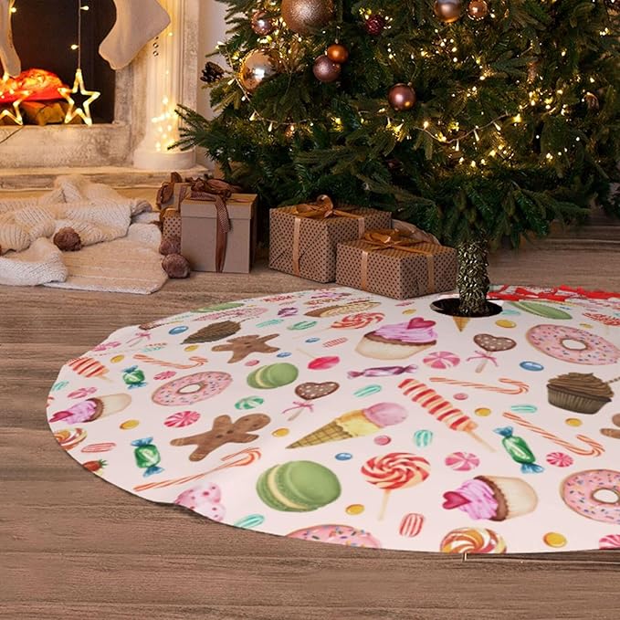 Candy Gingerbread Man Tree Skirt Xmas Tree Mat Christmas Ornaments Decorations Holiday Party Indoor Outdoor 48"
