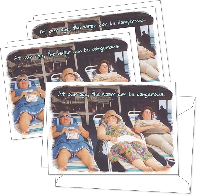 SHADE TREE GREETINGS Funny Women's Birthday Greeting Card (5" x 7") by Actual Pictures | 3 Pack + 3 Envelopes (Lifeguards)