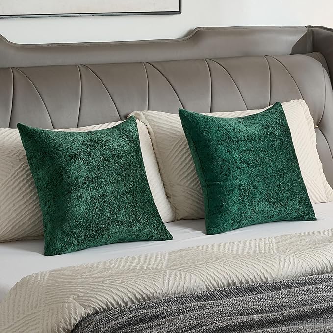 FUTEI Christmas Dark Green Flannel Throw Pillow Covers 24x24 Inch Set of 2,Soft Dimensional Textured European Cushion Cases,Modern Home Decor for Couch Living Room