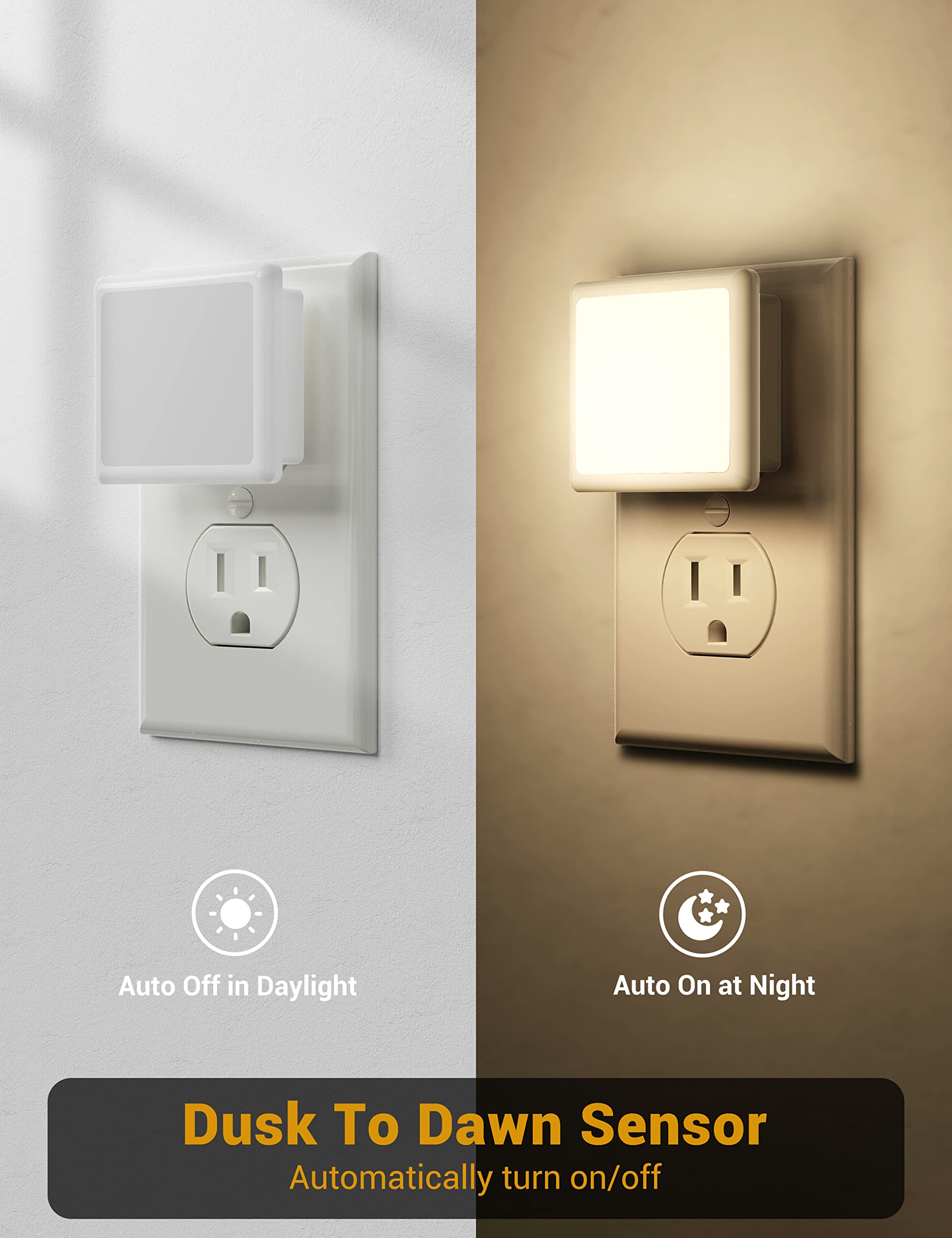 JandCase Night Light, 4 Pack Night Lights Plug into Wall with Auto Light Sensor, 3000K Warm White Nightlight Plug in, LED Night Lights for Kids Adults Bathroom Hallway Kitchen