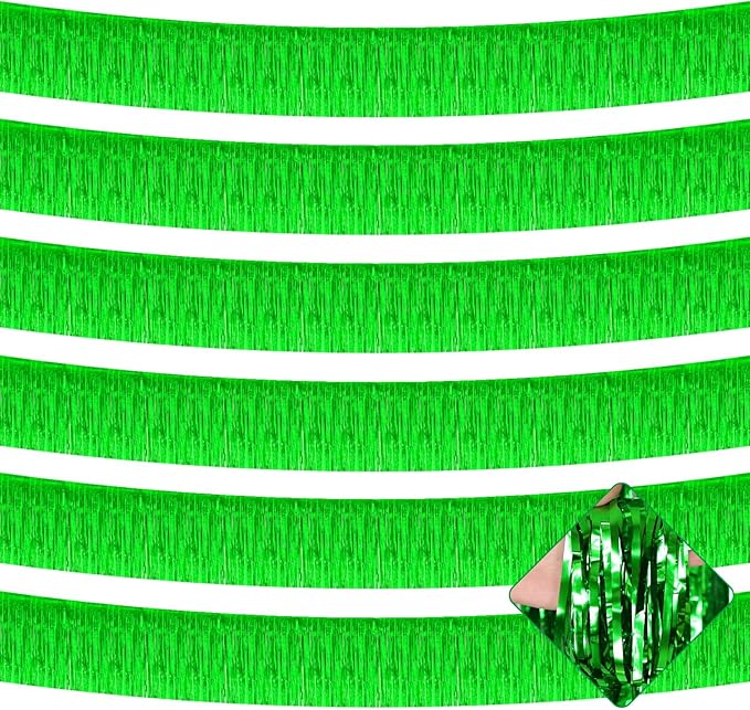 10 Pack 10 Feet Foil Fringe Garland Metallic Tinsel Streamers Banner Wall Hanging Curtain Backdrop for Parade Floats, Bachelorette, Wedding, Birthday, St Patrick Day, Party Decorations(Green)