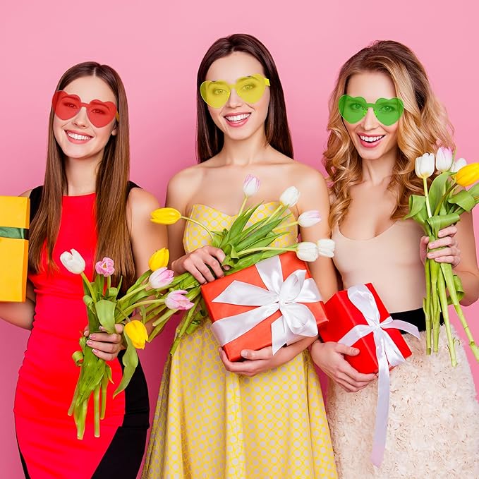 2/4/8/12/20 Pairs Heart Shaped Sunglasses Transparent Heart Glasses Rimless Trendy Eyewear for Valentines Party Favor