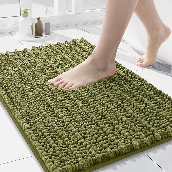 Arotive Luxury Chenille Bathroom Rug Mat, Extra Soft Thick Absorbent Shaggy Bath Rugs, Non-Slip Machine Wash Dry, Plush Bath Mats for Bathroom, Shower and Tub, 24x16, Willow Green