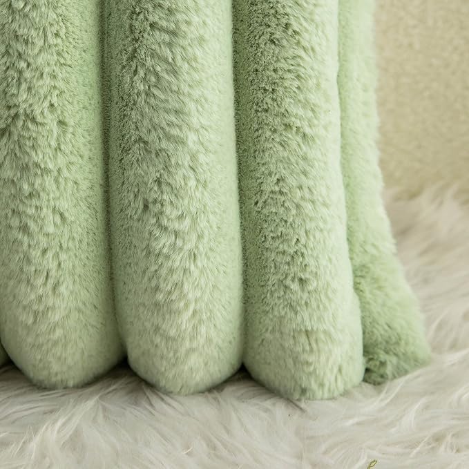 Neelvin Green Faux Fur Cozy Soft Striped Decorative Throw Pillow Covers 24x24 inch Set of 2,Velvet Pillowcase Cushion Case for Sofa Couch