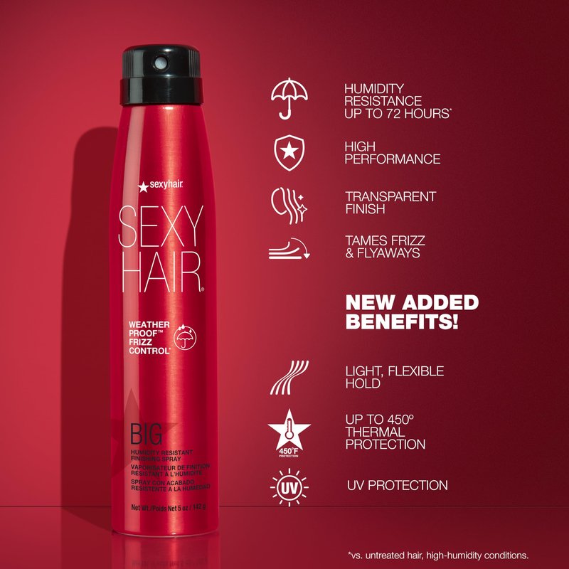 SexyHair Big Weather Proof Frizz Control Finishing Spray, 5 oz | Lightweight | Up to 72 Hour Humidity & Flyaways Resistance | Flexible & Adjustable Hold