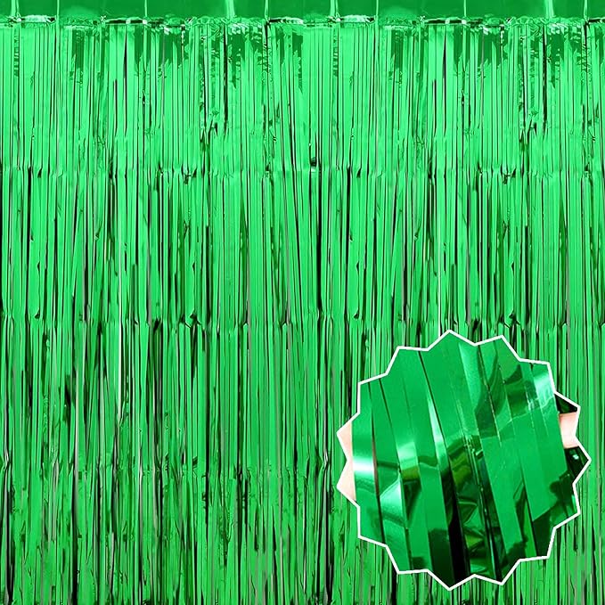 6 Pack Green Foil Fringe Curtains Backdrop, 3.28 x 9.8 Ft Metallic Streamers Tinsel Curtains Background for Photo Booth, Birthday, Halloween, Christmas, Thanksgiving, New Year Party Decorations