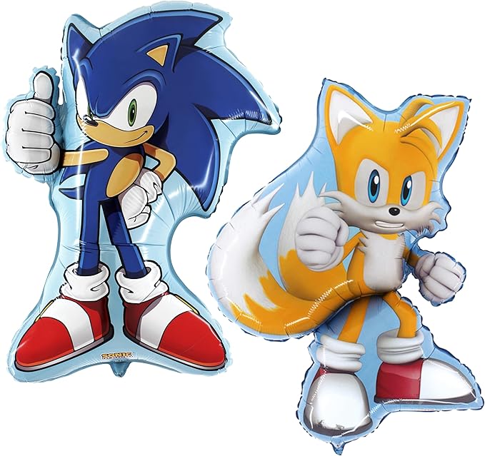 Toyland® Pack Of 2 - Sonic Foil Balloon Pack - 1 x 29" Sonic & 1 x 33" Tails Shaped Character Foil Balloons