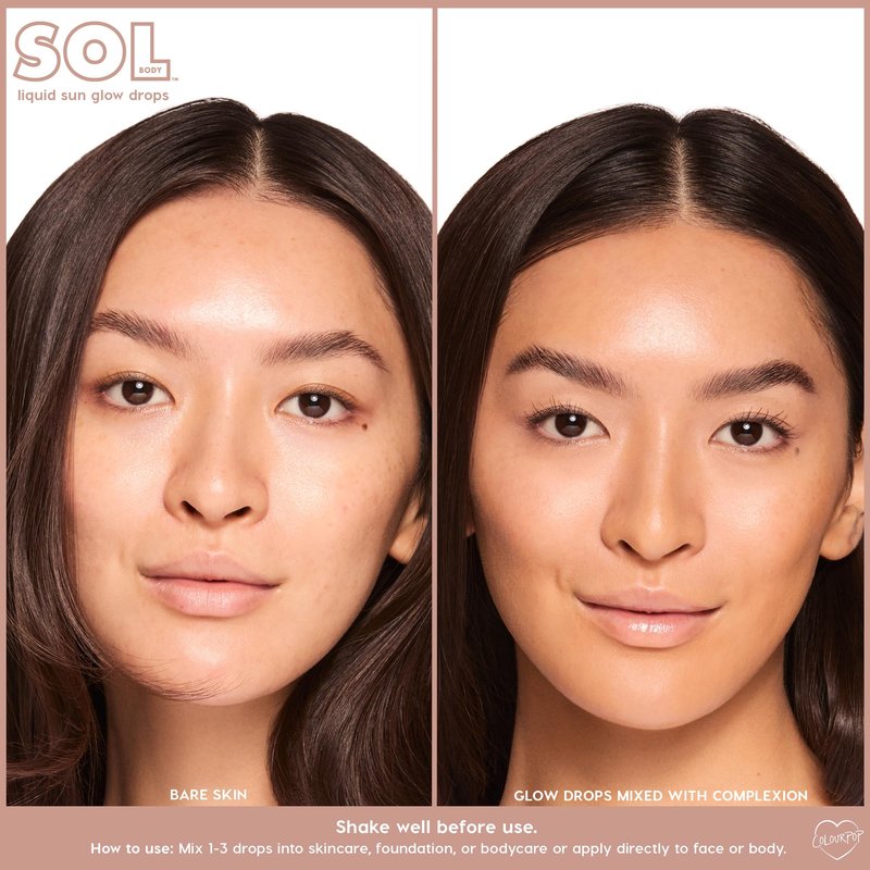 ColourPop Sol Liquid Sun Glow Drops - Buildable Face & Body Bronzer Drops - Glowy Summer Makeup Enriched with Niacinamide & Peptides for Radiant, Healthy-Looking Skin (1.11 oz)