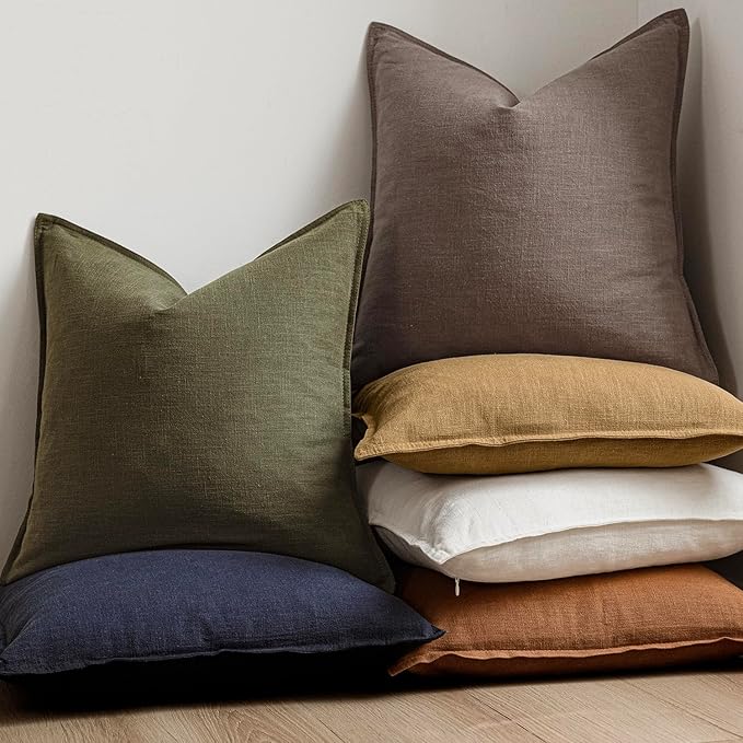 Foindtower Pack of 2, Decorative Linen Soild Throw Pillow Covers Accent Lumbar Cushion Case Boho Farmhouse Pillowcase for Chair Couch Sofa Bedroom Living Room Home Decor 12x20 Inch Light Coffee