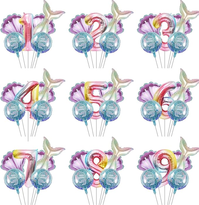 Mermaid Birthday Decorations Mermaid Balloons - Number 1 Balloons for Girls Under The Sea Mermaid Theme Baby Shower Birthday Favors