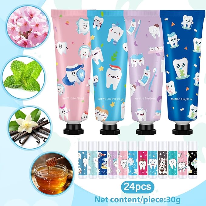 Loopeer 24 Sets Dental Hygiene Gifts Dental Hygienist Appreciation Gifts Moisturizing Lip Balm Hand Cream Dentist Thank You Gift with Cards Organza Bags for Nurse Week Valentine Birthday