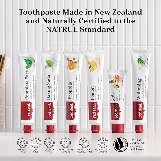 Red Seal Fluoride Free Toothpaste - Baking Soda - Herbal & Mineral Formula, Vegan-Friendly, Cruelty-Free, SLS and Paraben-Free, No Artificial Flavors, NATRUE Certified Natural, Dry Mouth Relief