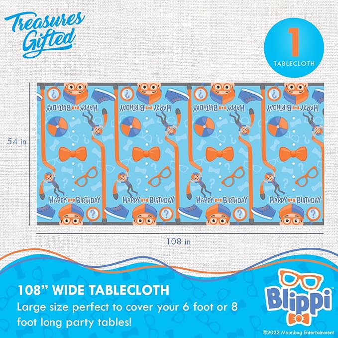 Treasures Gifted Officially Licensed Blippi Birthday Party Supplies - Pack of 1 - Large Rectangular Blippi Tablecloth 54in x 108in - Blippi Party Decorations for Tabletop - Happy Birthday Tablecloth