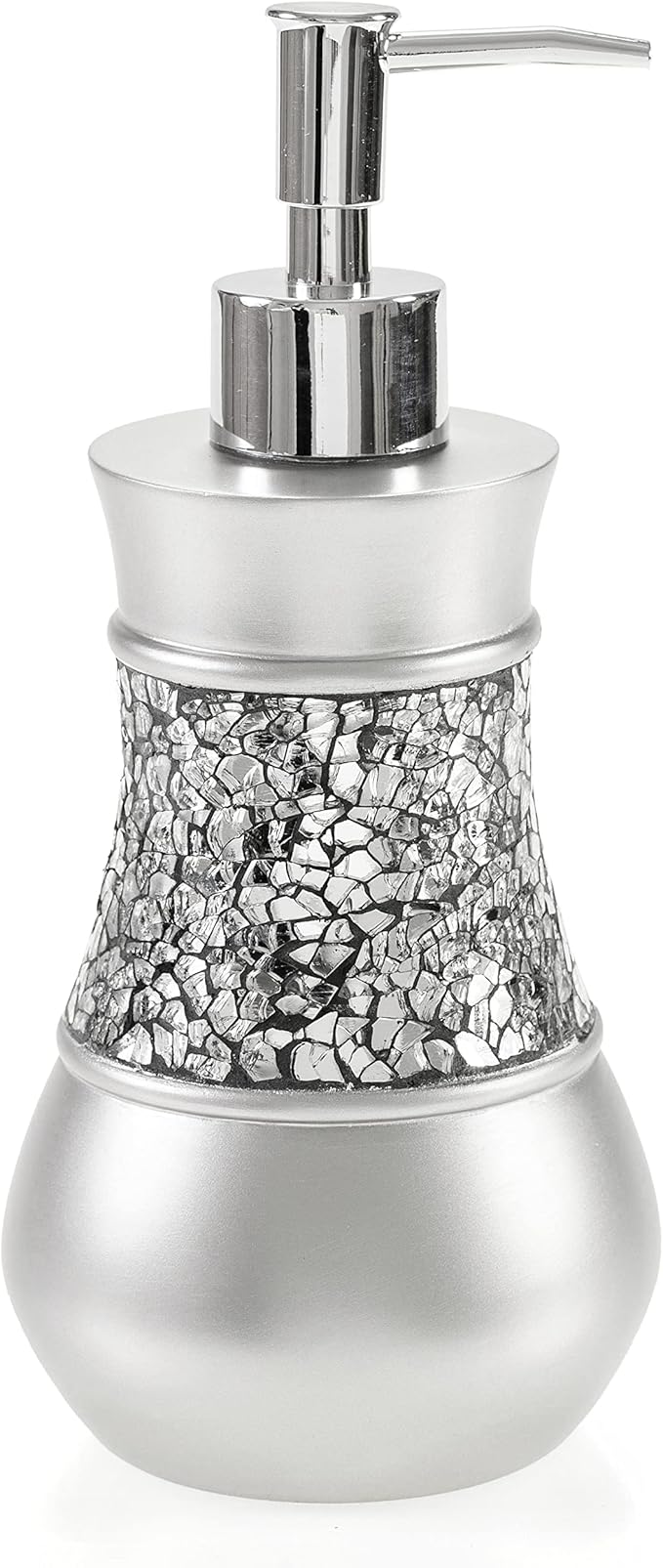 Crackled Glass Silver Hand Soap Dispenser for Bathroom, Decorative Countertop Lotion Dispenser, Elegant Liquid Soap Dispenser with Sturdy Pump for Classic Bathroom Décor