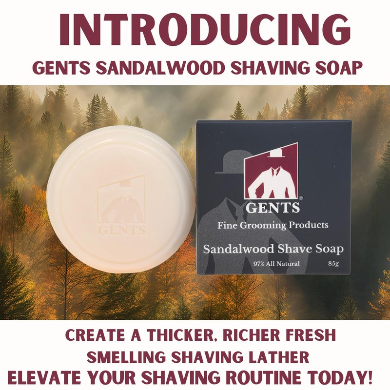 GENTS Men’s Sandalwood Shaving Soap - Natural Bar with Shea Butter & Glycerin for Rich Lather, 3oz