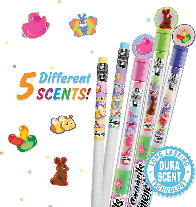 Spring Smencils (2 Pack) - HB #2 Patented Gourmet Scented Pencils, 5 Count, Gifts for Kids, School Supplies, Classroom Rewards, Easter day