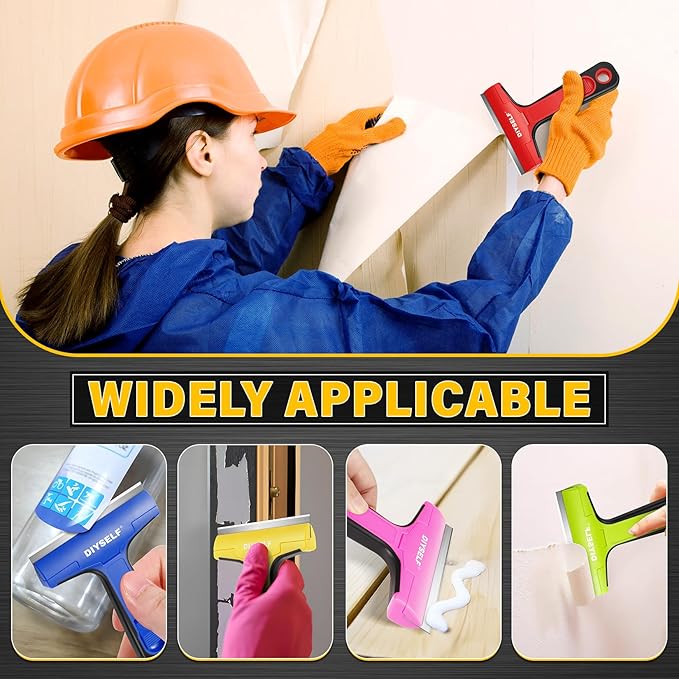 DIYSELF Razor Blade Scraper, 1 Pack Scraper Tool with 10pcs 4-Inch Blades, Razor Scraper for Cleaning Glass, Window, Stove Top, Oven, Kitchen, Cooktop, Shower Door, Sticky Residue, Tile, Wallpaper