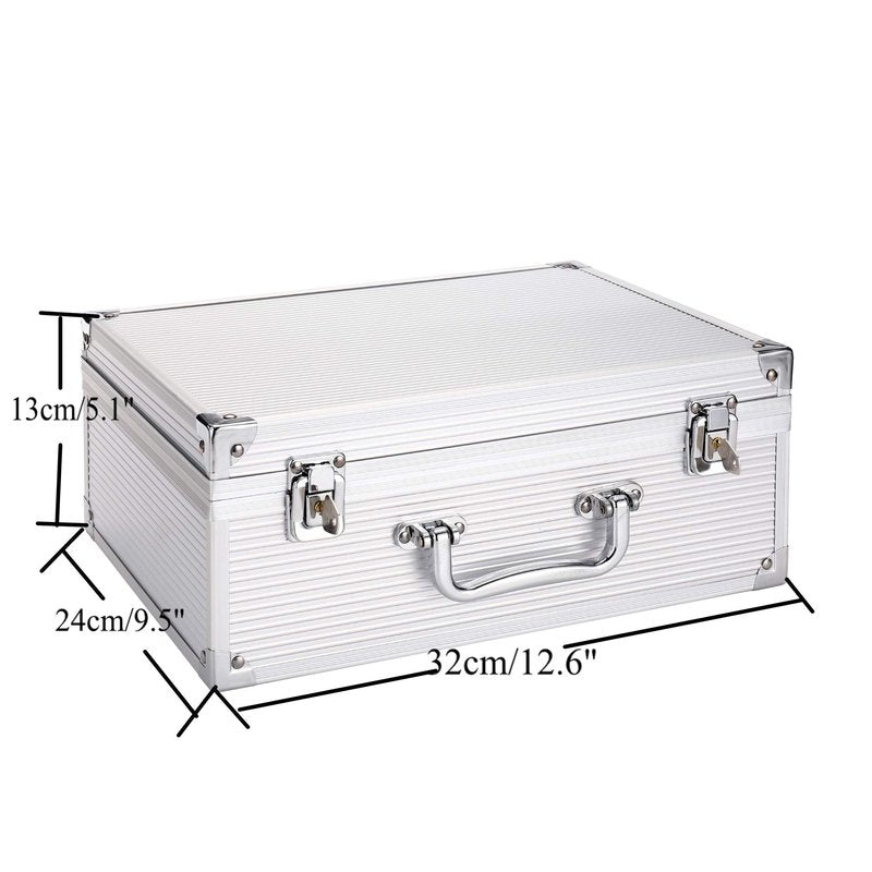 Tattoo Kit Box,Tattoo Case Organizer 12.6" x 9.5" x 5.1" W/Lock Machine Carrying Case,Aluminum Alloy with Sponge for Tatto Machine Box(silver)