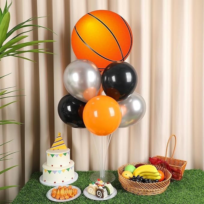 4 Sets Basketball Party Balloons Stand Kit with Basketball Foil Balloons Sport Theme Party Ball Balloon Centerpiece for Tables for Sports Themed Birthday Baby Shower Decoration