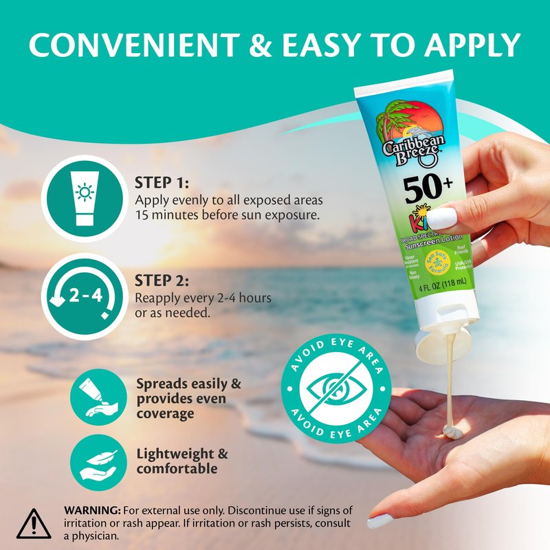 Reef Friendly Kids Sunscreen SPF 50, Mango Lime Scent Body Lotion, Rich in Anti-Oxidants, Water Resistant Up to 80 Minutes, Broad Spectrum, 4 oz, 2 Pack