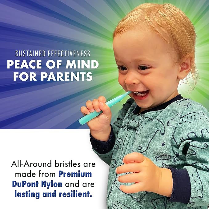 Brilliant Oral Care Baby Toothbrush with Soft Bristles and Round Head, for a Toddler Approved, Easy to Use All-Around Clean Mouth, 4-24 Months, When Front Teeth Appear, Blue, 3 Pack