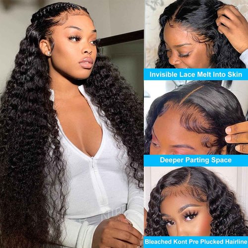Keizanar Deep Wave Lace Front Wigs Human Hair Pre Plucked 13x4 HD Lace Frontal Wigs For Women Human Hair Glueless Deep Curly Lace Front Wig Human Hair with Baby Hair 180% Density (22 Inch)