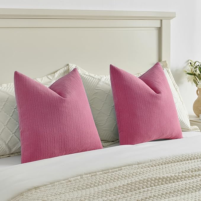 FUTEI Hot Pink Decorative Throw Pillow Covers 24x24 Inch Set of 2,Soft Cozy Wheat Ear Striped Patterns European Cushion Cases,Modern Home Decor for Couch Bed Living Room