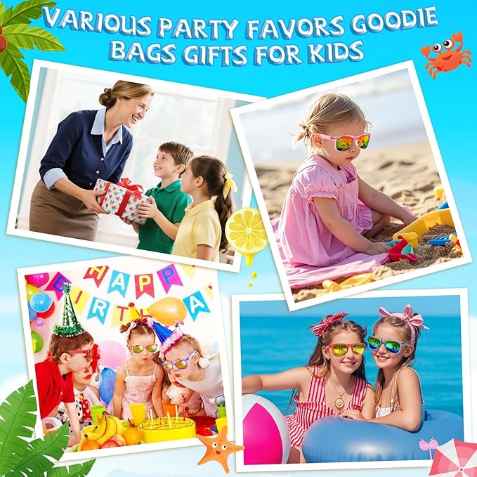 Kids Sunglasses Bulk Party Favors - 24Packs Boys Girls Sunglasses for Kids Age 3-8, Neon Sunglass with UV400 Protection, Goodie Bags Stuffers for Kid Birthday Party Supplies, End of Year Student Gifts
