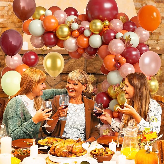 FunHot Thanksgiving Balloon Arch Kit, Fall Balloon Garland Kit with Orange Burgundy Yellow Pearl Rose Gold Metallic Gold Balloons for Baby Shower Wedding Anniversary Fall Thanksgiving Party Decoration