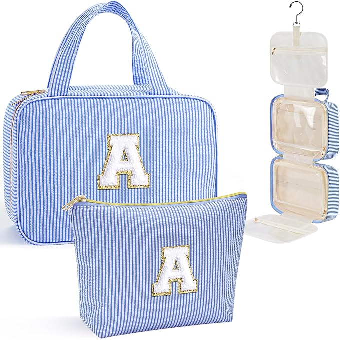 YOOLIFE Birthday Gifts for Women Teenage Girls, Initial Hanging Toiletry Bag for Women Teen Girl, Travel Toiletry Bag Gifts for Mom Daughter Sister Friends, Letter A, Blue