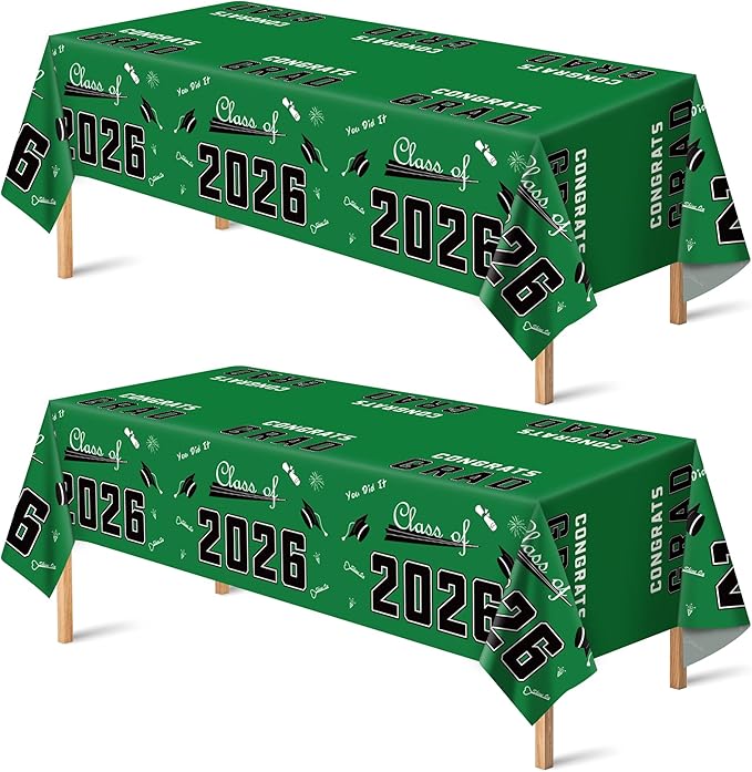 OHOME Class of 2026 Decorations - Graduation Party Decorations 2026 - Disposable Plastic Green Tablecloth for Class of 2026 Decorations Party Favors Supplies Banner,54" X 108",2 Pack