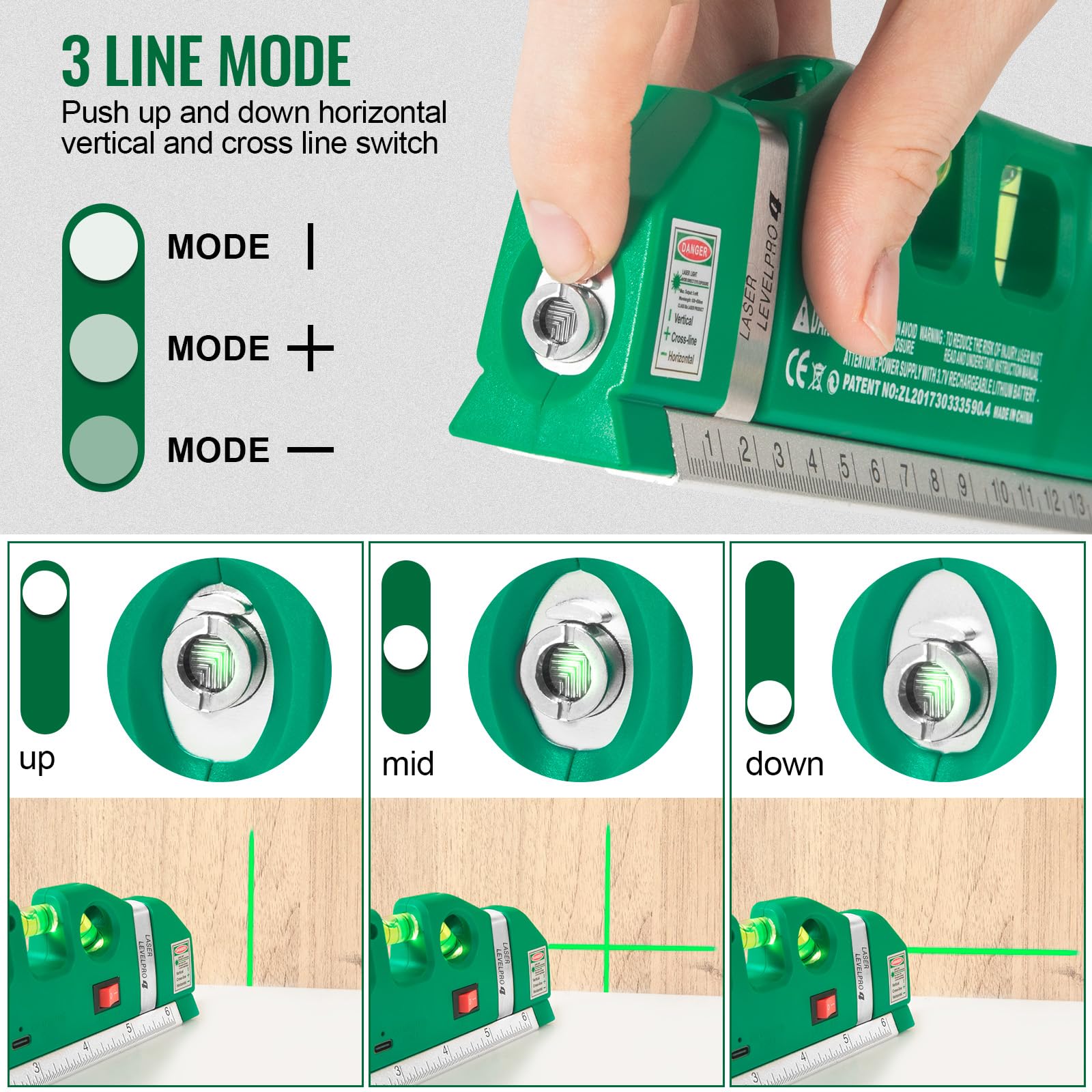 Level Tool Laser Level Leveler tool Cross Line Vertical and Horizontal Line with USB Rechargeable for Picture Hanging cabinets Tile Walls by AikTryee.