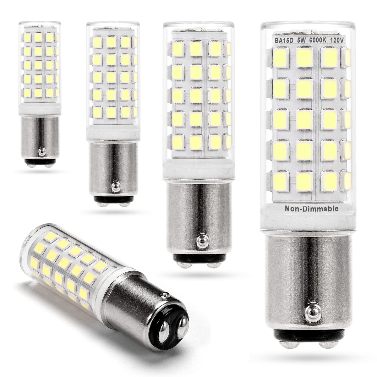 Ziomitus 120 Volts BA15D LED Double Contact DC Bayonet Base Sewing Machine Bulb 6000K Daylight Bright White, 50W 75W Halogen Equivalent, T3/T4/C7/S6 Ba15d 5W Led Light Bulbs, 5Pack