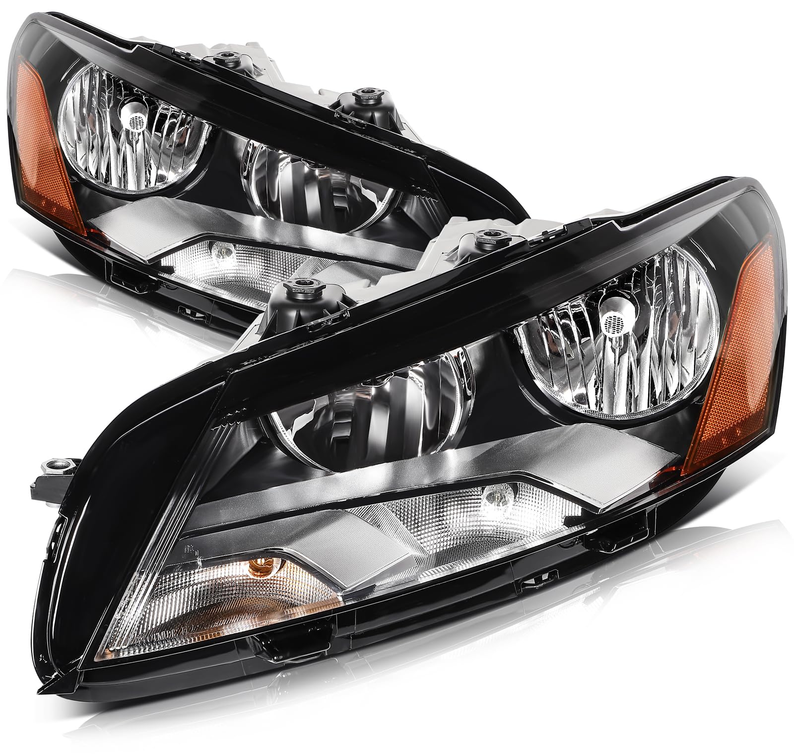 LSAILON Fit For Volkswagen For Passat 2012-2015 Headlight Assembly Black Housing Amber Reflector Clear Lens Driver and Passenger