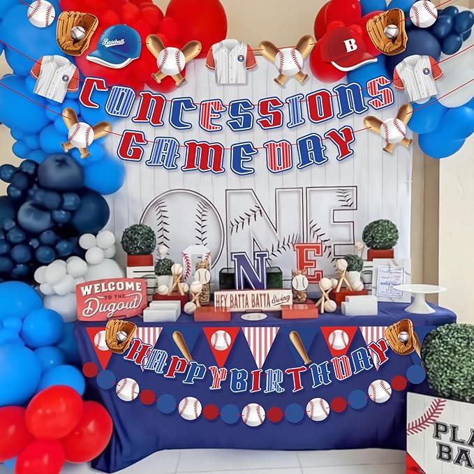 Pre-Strung Baseball Party Decorations with Concessions and Game Day Banners, Happy Birthday Baseball Party Supplies