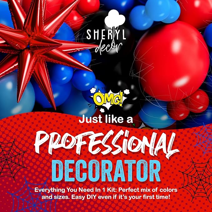 ALL-IN-1 Spider Balloon Arch Kit with BONUS Starburst for Spidy Birthday Decorations - Red Blue Spider Balloons for Spidy Man Party Decorations - Miles Birthday Decoration, Spidey Balloons