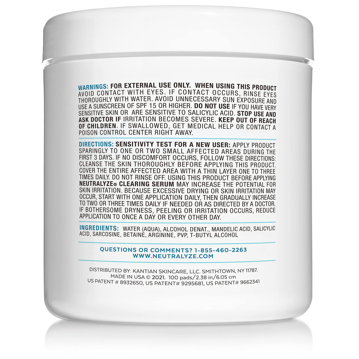 Neutralyze Acne Pads with DuoClear Acid System — 1% Salicylic + 1% Mandelic Dual-Textured Exfoliating Toner Pads for Face, Back & Body — Fragrance-Free, Alcohol-Free — Step 2 (100 ct)