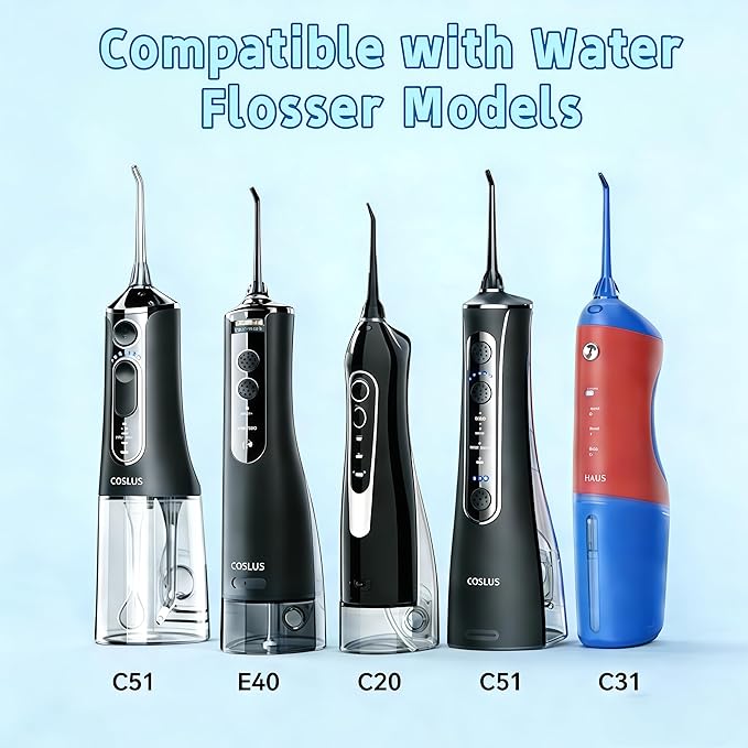 Replacement Tips for COSLUS Water Dental Flosser, 4 Orthodontic Replacement Heads Water Flosser Only Compatible COSLUS C20 (F5020E), E40 (WFP14), C31 (F5023), C50, and C51 Water Flosser